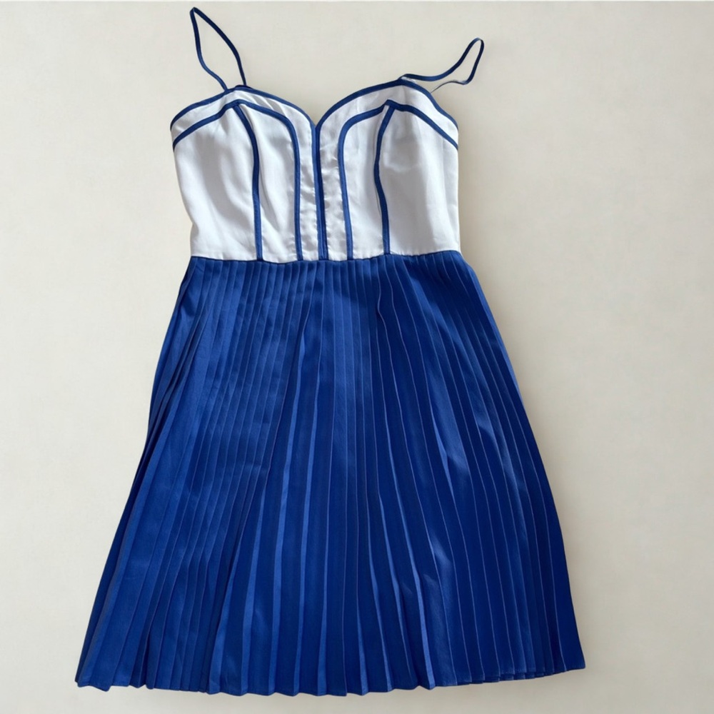 Anthropologie Spaghetti Strap Blue and White Pleated Dress